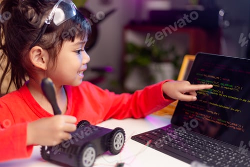 Preview: Asia students learn at home in coding robot cars and electronic board cables in STEM, STEAM,
