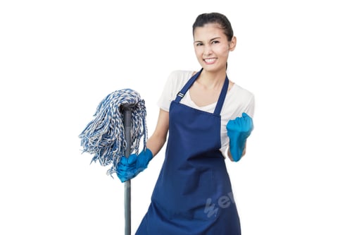 Preview: Portrait of Cheerful Asian Woman Having Fun While Cleanin