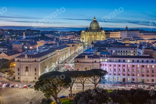 Preview: St. Peter's Basilica in Vatican City at Blue Hour