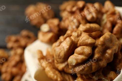 Preview: Tasty walnuts, selective focus, close up and space for text