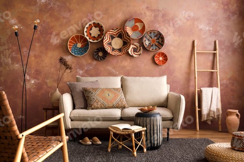 Preview: The stylish boho compostion at living room interior