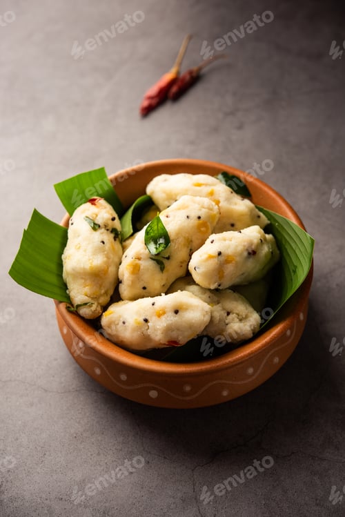 Preview: Kozhukatta Pidi is a steamed snack food from kerala rice flour with finger impressions