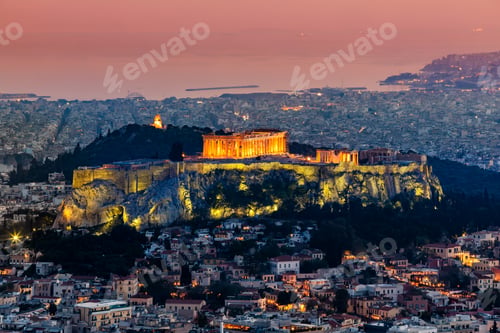 Preview: Scenic panoramic view on Acropolis in Athens, Greece at sunset.