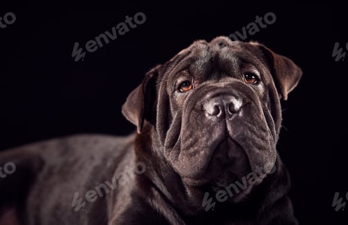 Preview: Studio Portrait Of Sharpei Puppy Against Black Background