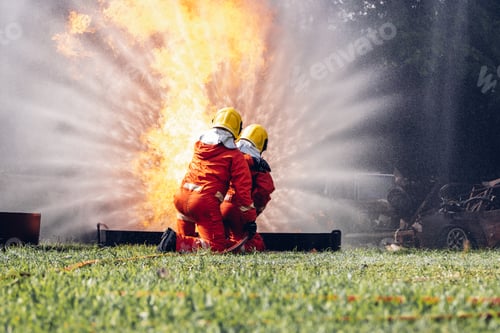 Preview: Firefighter Concept. Several firefighters go offensive for a fire attack.