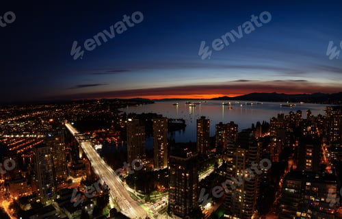Preview: Aerial view of Modern City. Twilight Sky