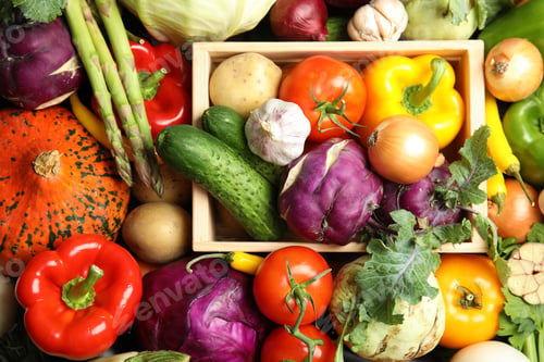 Preview: Many fresh ripe vegetables as background. Organic food