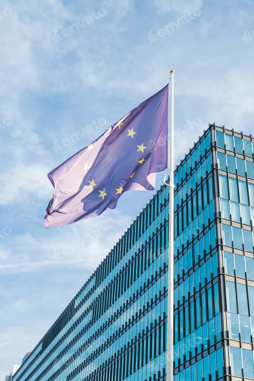 Preview: EU flag blue on the background of the building