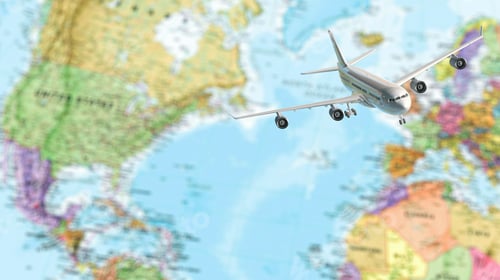 Preview: airplane - plane travel Empty space for text - booking a flight ticket