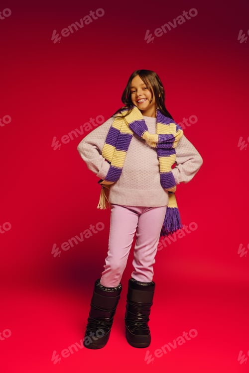 Preview: Little girl celebrates Christmas 2025 in vibrant winter fashion and joyful spirit