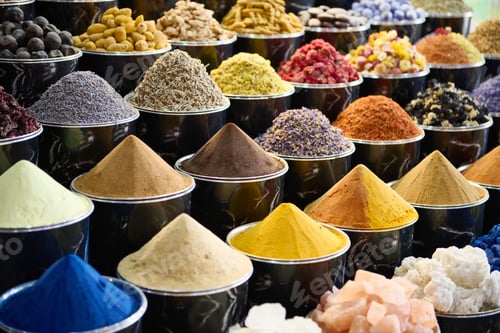 Preview: a variety of different kinds of spices for sale at a market
