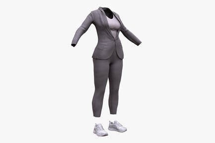 Preview: Woman's Gray Business Suit with Sneakers