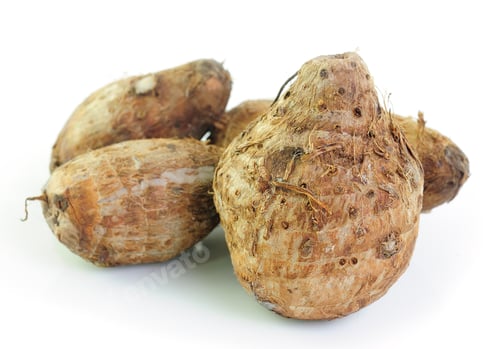 Preview: Group of taro roots on white background