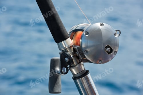Preview: Fishing rod and reel on a yacht