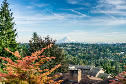 Preview: A Landscape View Of Mount Rainier From Burien, Washington In The Fall.