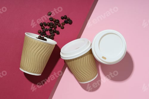 Preview: Craft cups for coffee on a pink background