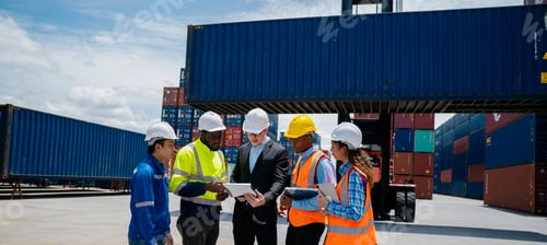Preview: Group of engineer worker and manager standing in the shipping yard container.
