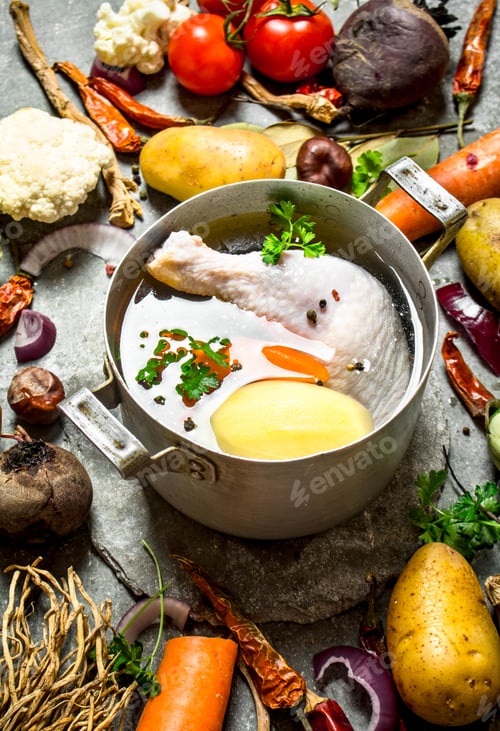 Preview: Preparation of fragrant chicken soup with fresh vegetables