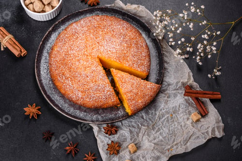 Preview: Pumpkin pie on marble cutting board