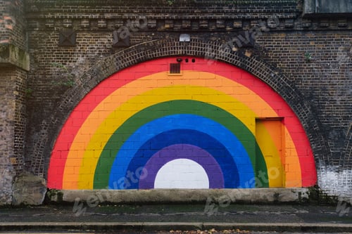 Preview: Rainbow flag painted on brick wall