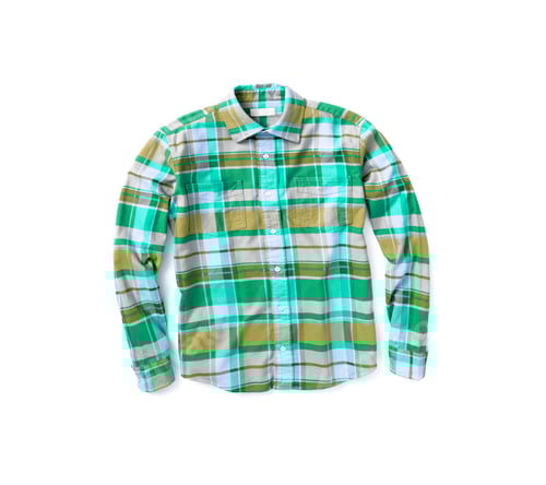 Preview: Green and Brown Plaid Flannel Shirt on White