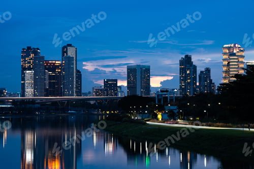 Preview: Singapore city skyline with modern skyscraper architecture building for financial business