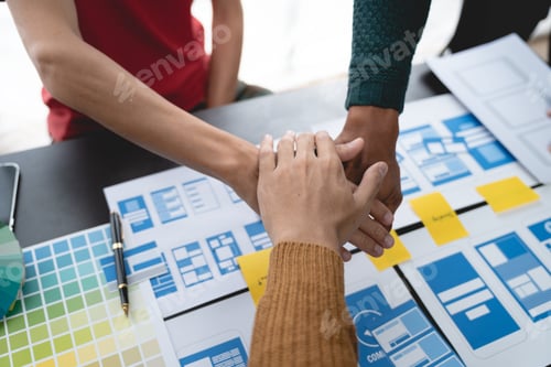 Preview: Teamwork working together in a meeting room at UX/UI user experience co-working space. Colleagues, d