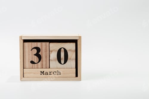 Preview: Wooden calendar March 30 on a white background
