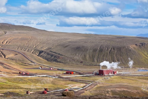 Preview: Geothermal Power Station in Iceland at Summer Sunny Day