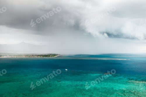 Preview: A thunderstorm approaching the coast of the island of Mauritius in the Indian Ocean