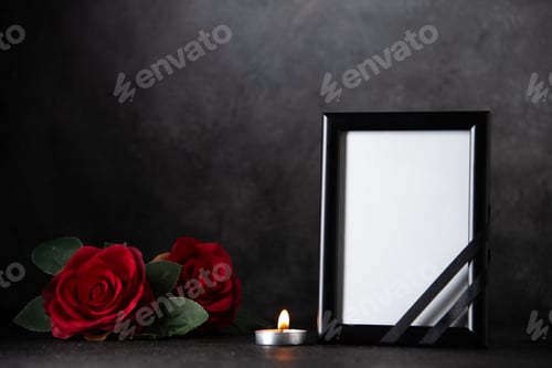 Preview: picture frame with red flowers on dark background photo war tank death
