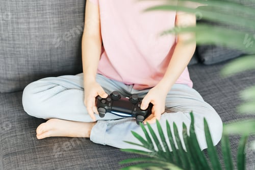 Preview: Girl playing video game at home