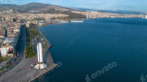 Preview: Karsiyaka - Izmir - Turkey, Karsiyaka ferry pier and monument shooting with drone