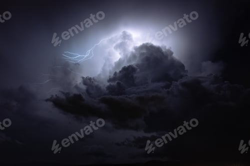 Preview: Lightning in the evening at sunset in the stormy sky