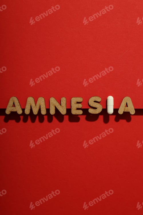 Preview: Concept of problems with memory, amnesia disease on red background
