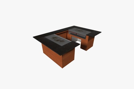 Preview: Wooden desk with integrated cabinet and countertop