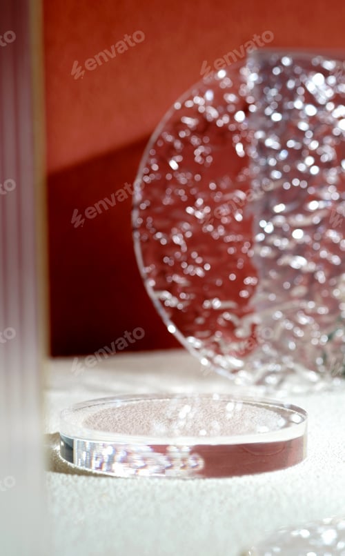 Preview: Transparency glass pedestal product display modern background light and shadow refection backdrop