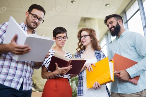 Preview: Group of college students at the library