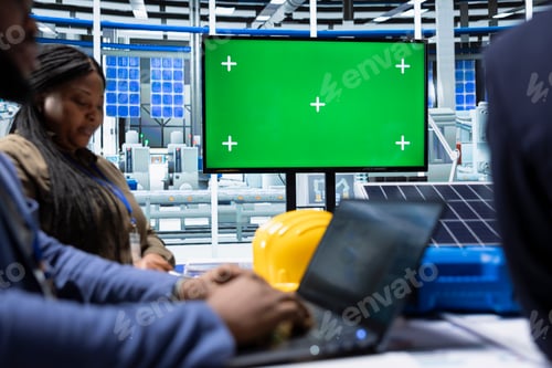 Preview: Factory manager meeting with investors, using mockup display to show report