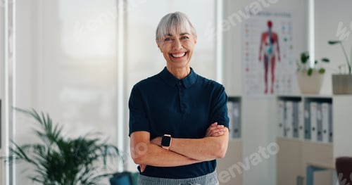 Preview: Woman, physiotherapist and portrait in office with confidence, career pride and healthcare service.