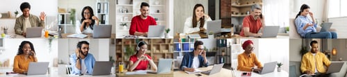 Preview: International group of people working online, set of photos