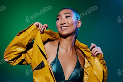 Preview: Woman disco colorful light trendy fashion beauty neon