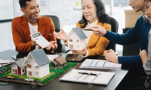 Preview: Real estate broker agent presenting and consult to customer to decision making sign home model