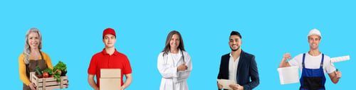 Preview: Composite Image With People Of Different Professions Portraits Over Blue Background