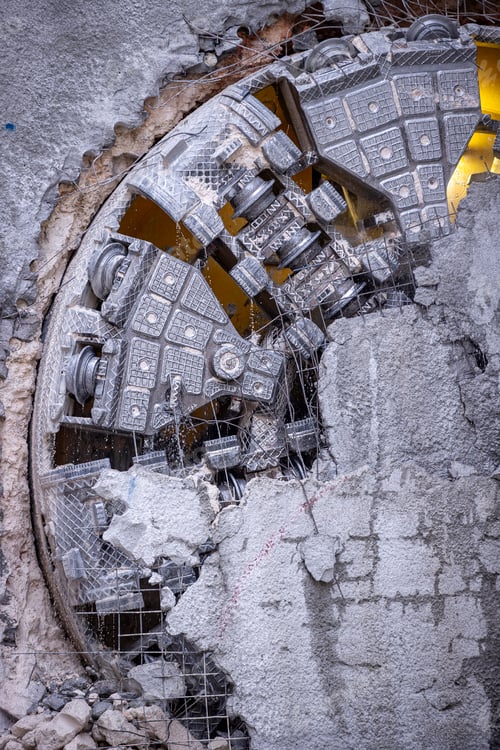 Preview: Tunnel boring machine(TBM) head on display at subway construction site
