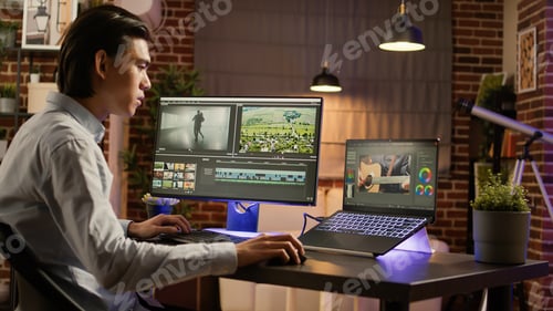 Preview: Graphic designer working on editing footage software