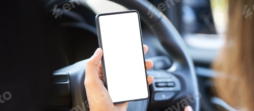 Preview: Phone mockup inside car. Travel driver maps. Empty screen. Vehicle navigation