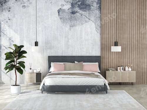 Preview: Interior living room with bed and decorations. Scandinavian design. 3D render