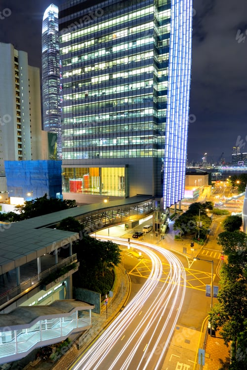 Preview: Hong Kong night view with car light