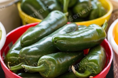 Preview: Basket Of Jalapeno Peppers For Sale At Farmers Market In Asheville North Carolina